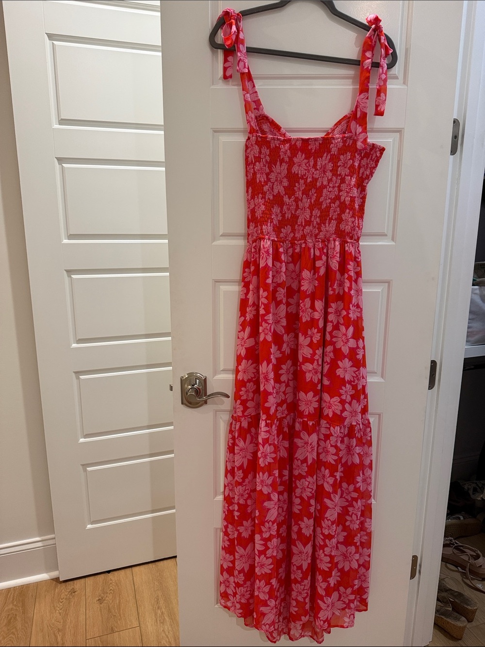 Red Floral Tie-Strap Pink / Red Floral Maxi Dress